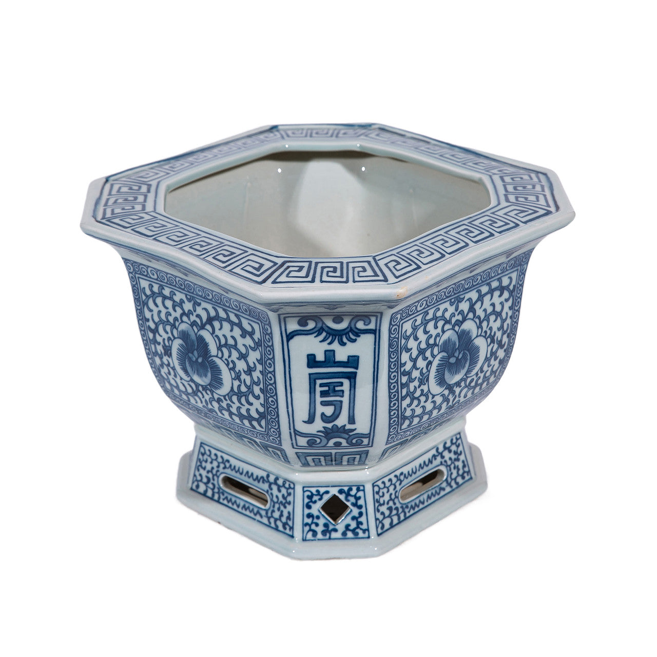 Blue and White Porcelain Twisted Lotus Motif Square Planter