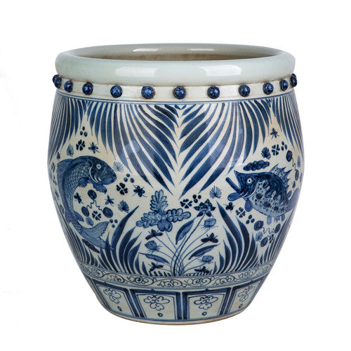 Blue And White Porcelain Drum Nail Fish Pot