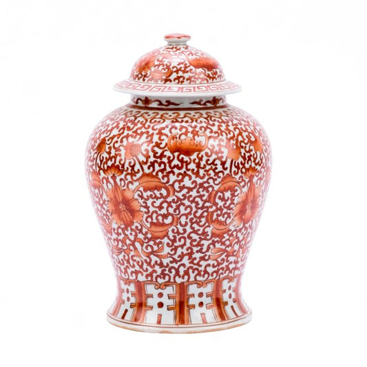Beautiful Orange And White Twisted Lotus Porcelain Temple Jar 17"