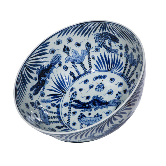 Blue And White Double Sided Fish Bowl