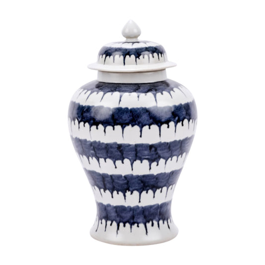 Blue and White Modern Drip Style Porcelain Temple Jar 18"