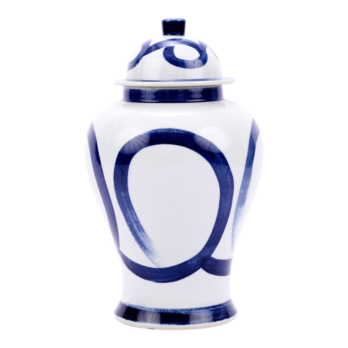 Blue and White Modern Brush Stroke Style Porcelain Temple Jar 21"