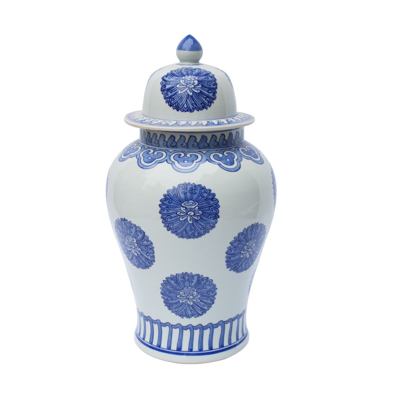 Blue and White Floral Emblem Style Porcelain Temple Jar 20"