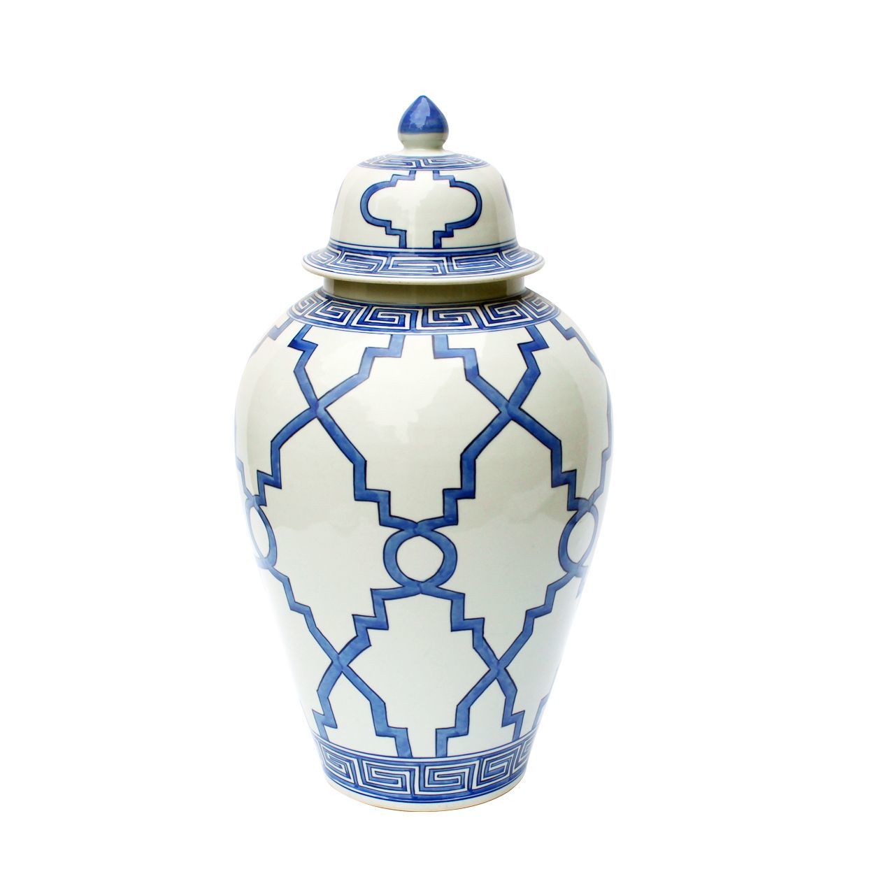 Blue and White Patterned Style Porcelain Temple Jar 23"
