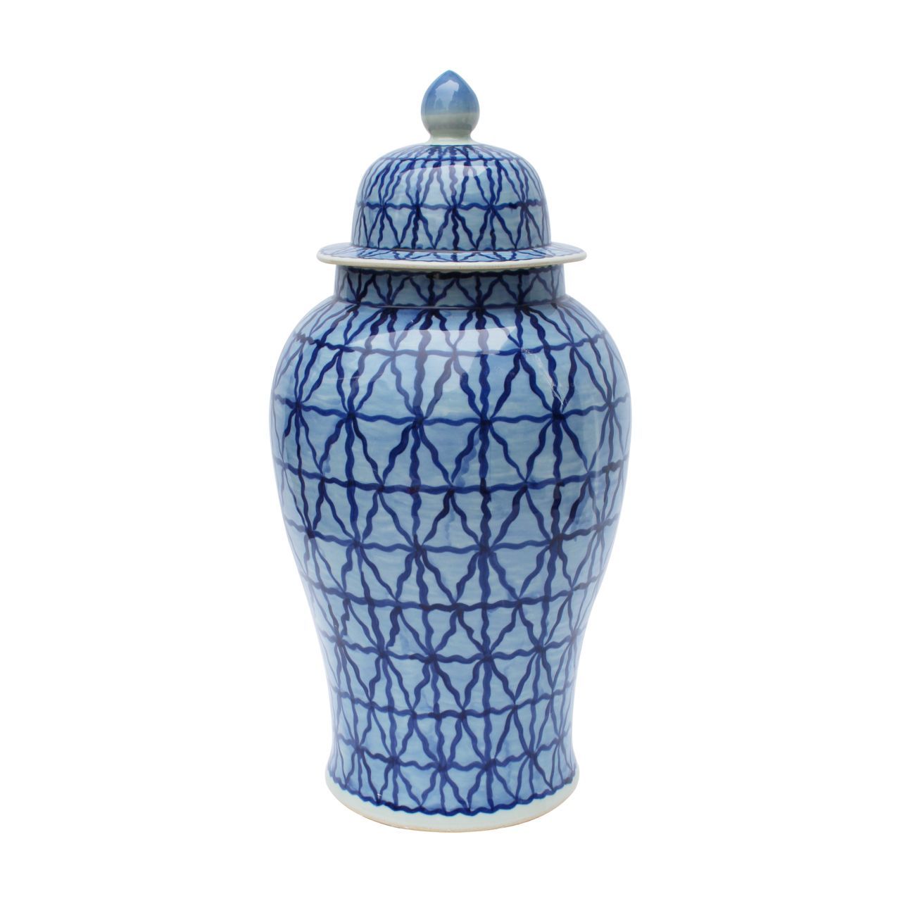 Blue and White Patterned Style Porcelain Temple Jar 24"