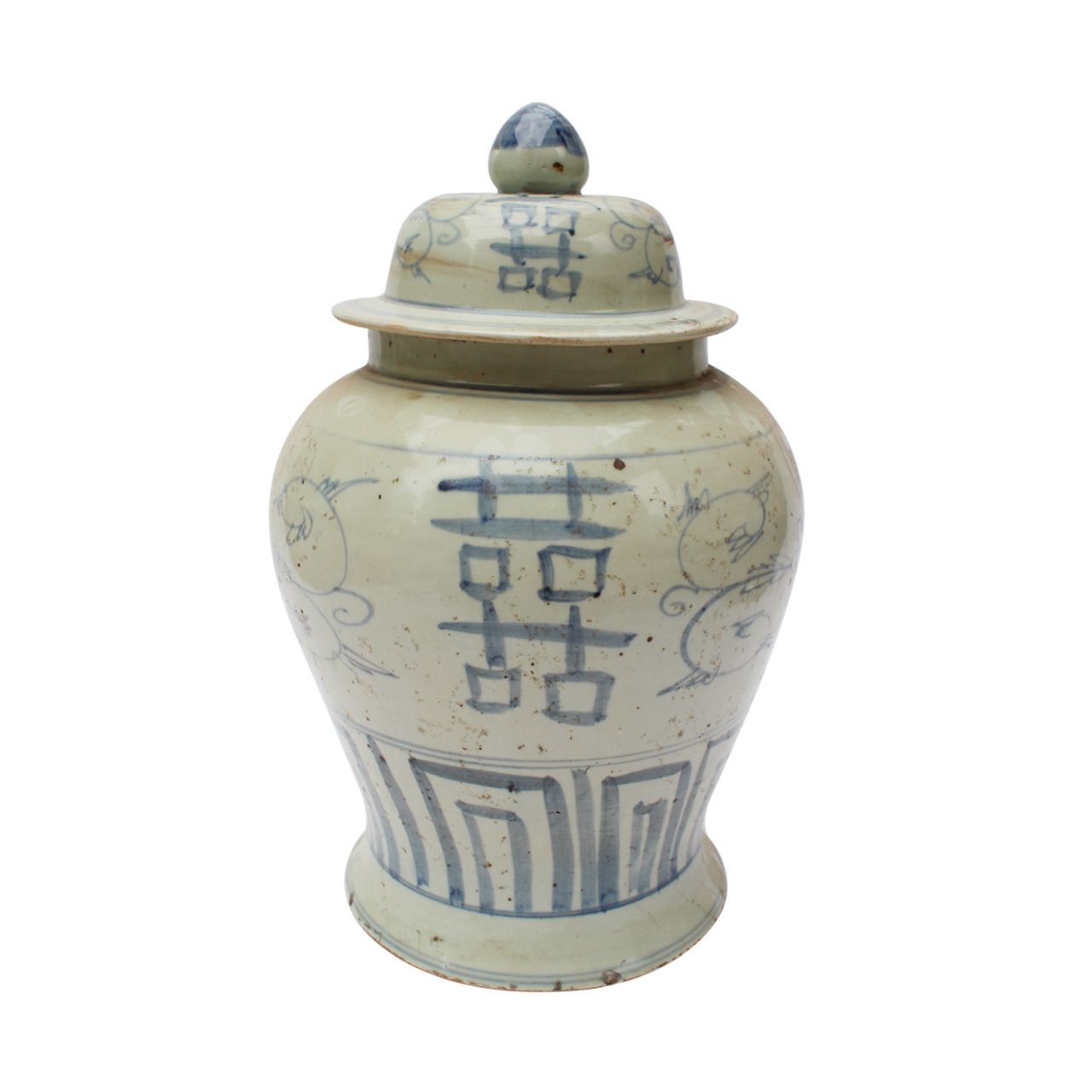 Blue and White Vintage Style Double Happiness Porcelain Temple Jar 20"