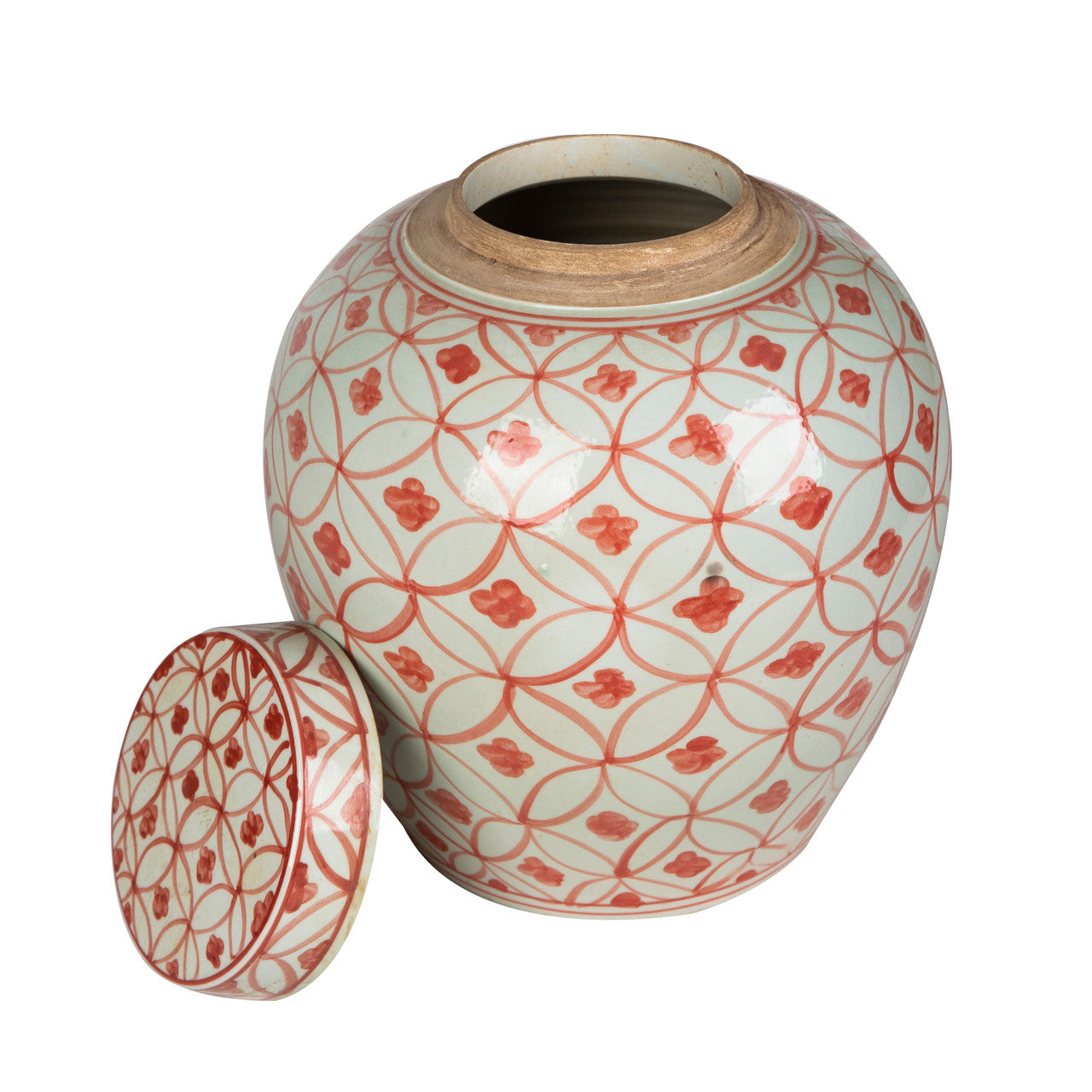 Coral Red Porcelain Ming Jar Coin Motif 11"