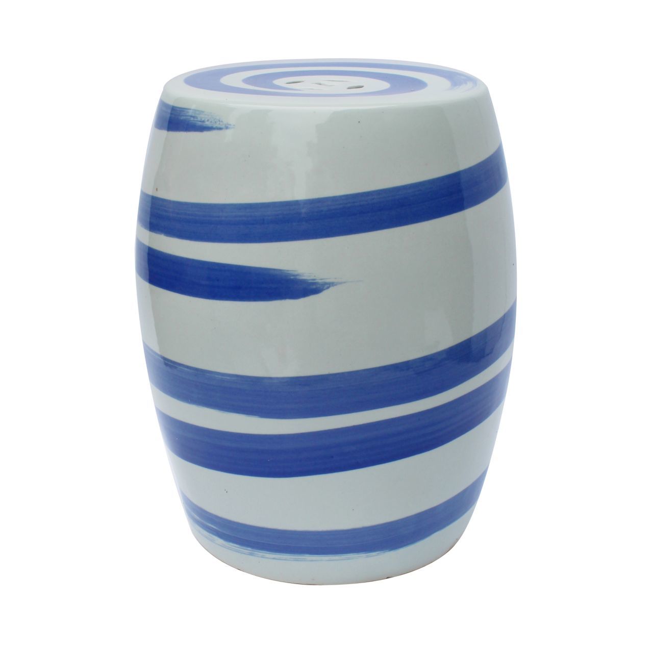 Blue and White Porcelain Brush Stroke Garden Stool 17"