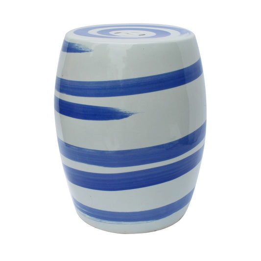 Blue and White Porcelain Brush Stroke Garden Stool 17"