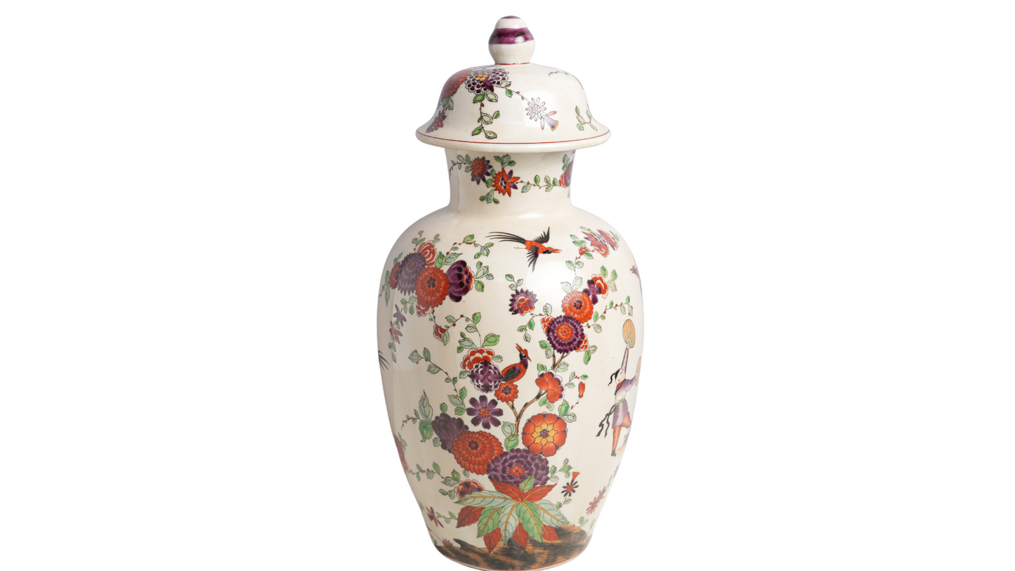 Psuedo Imari Chinese Porcelain Temple Jar 16"