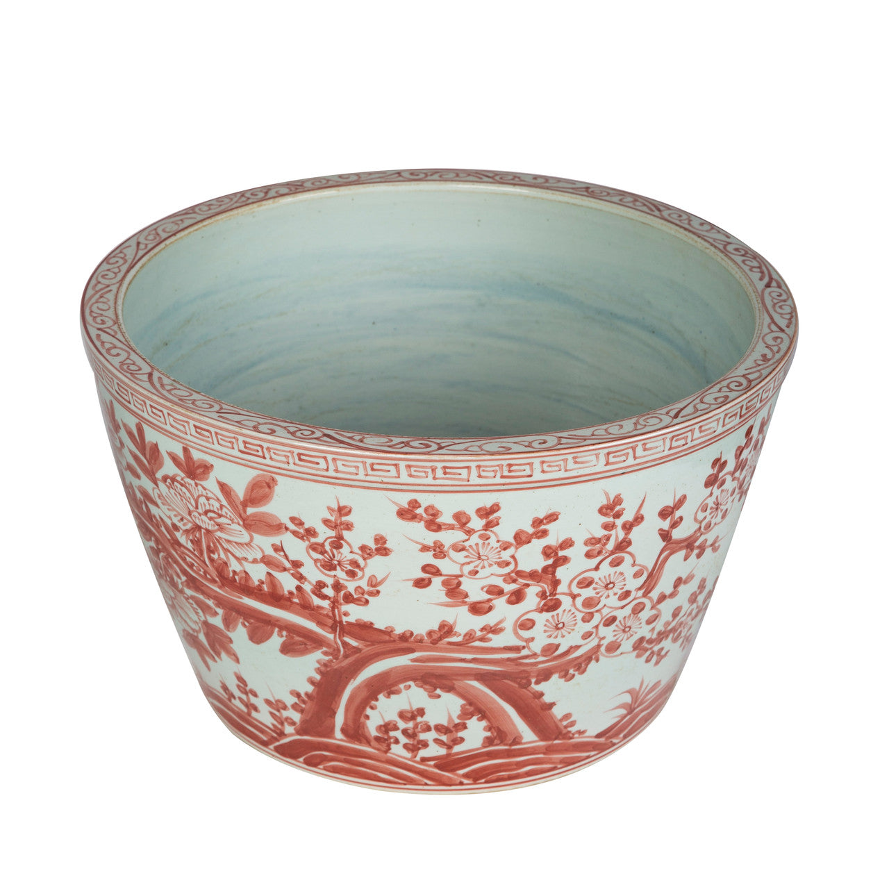 Coral Red Peony Porcelain Basin Planter