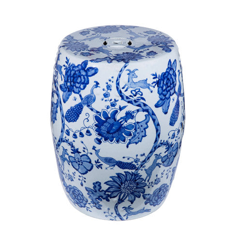 Blue and White Porcelain Botanical Scenery Garden Stool