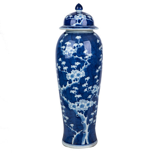 Blue and White Plum Tree Tall Jar 22"