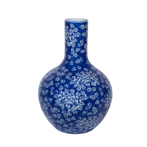 Blue and White Porcelain Peony Globular Vase