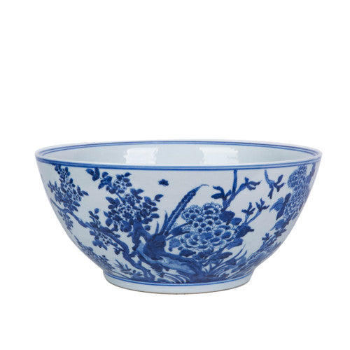 Blue And White Porcelain Bird Floral Bowl