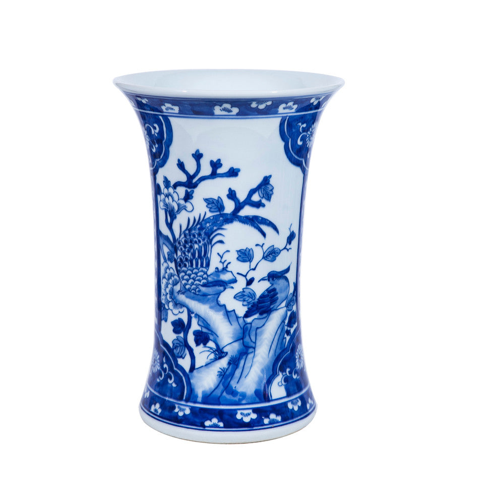 Blue And White Porcelain Pheasant Paneled Vase