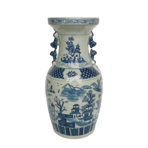 Blue And White Landscape Vase With Squirrel Handles