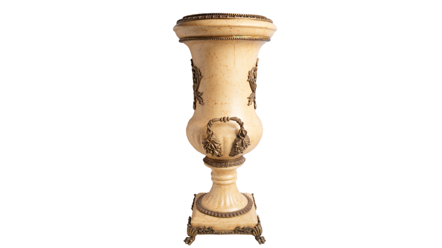 Opulent Large Butterscotch Porcelain Trophy Vase Ormolu Accents 26"
