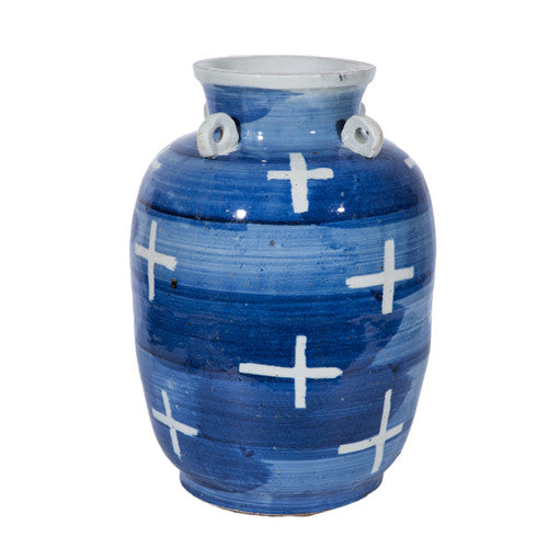 Blue and White Porcelain Cross Four Ring Jar