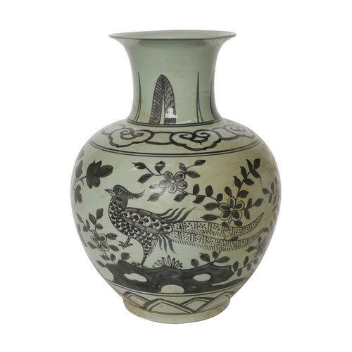 Porcelain Black Pheasant Long Neck Vase