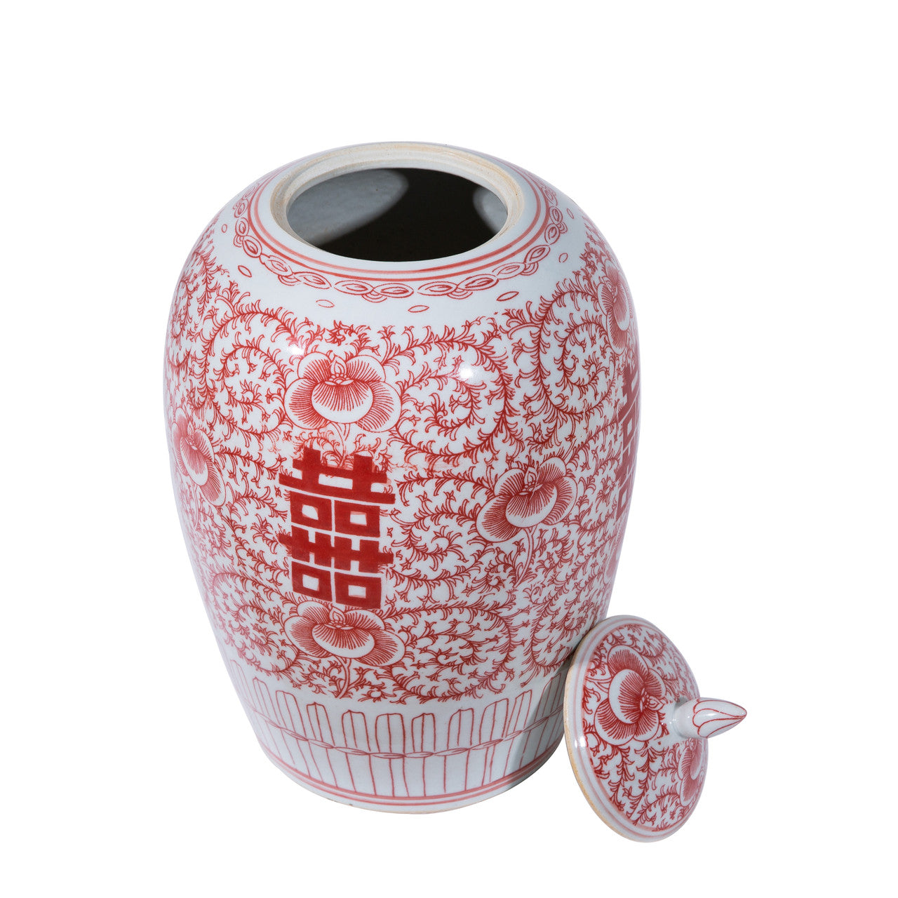 Red Double Happiness Floral Ginger Jar