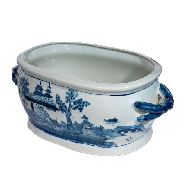 Blue and White Porcelain Landscape Motif Porcelain Foot Bath Basin