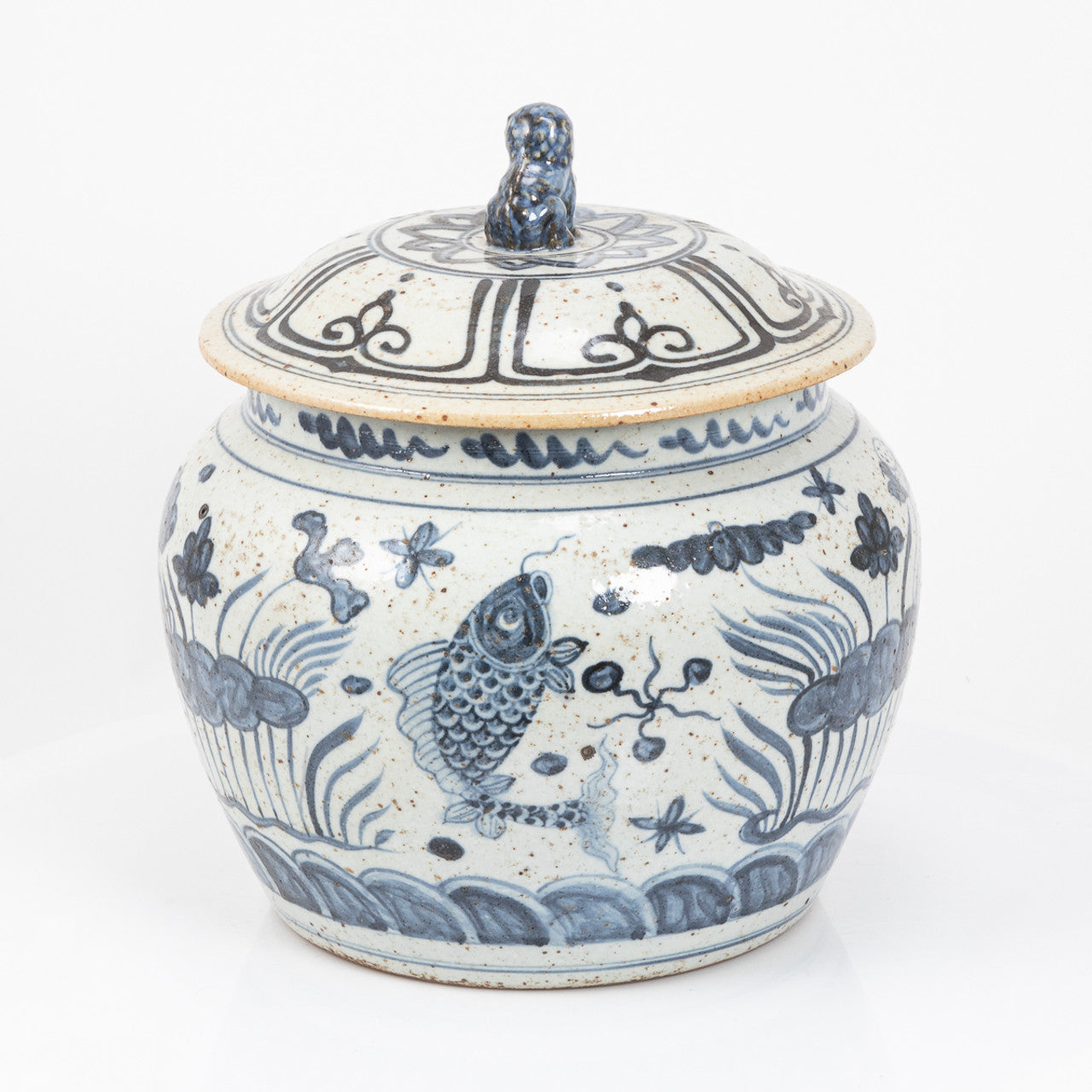 Blue And White Porcelain Fish Lotus Rice Jar