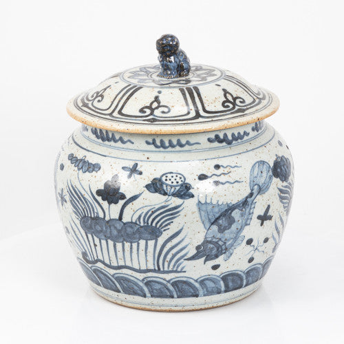 Blue And White Porcelain Fish Lotus Rice Jar