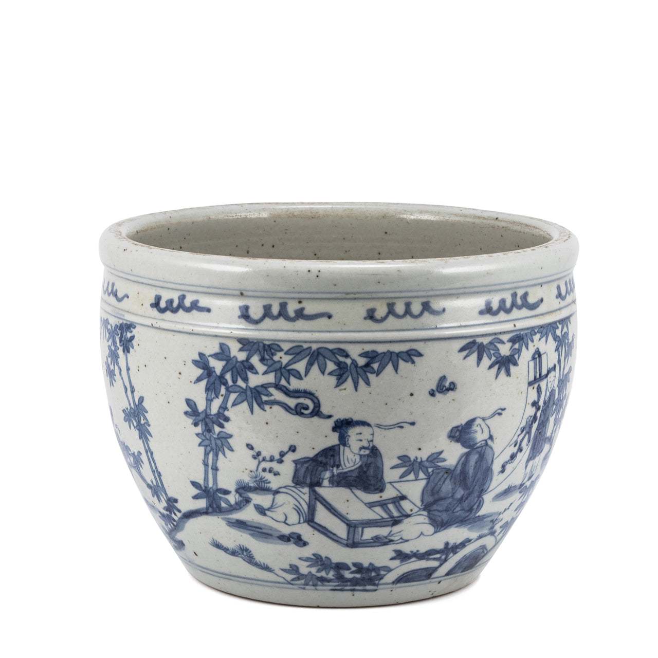 Blue and White Seven Sages Motif Porcelain Bowl 10" Diameter