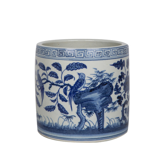 Blue and White Bird Motif Cachepot Pot