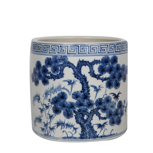 Blue and White Tree Motif Porcelain Cachepot