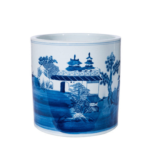Blue And White Porcelain Mountaintop Temple Orchid Pot