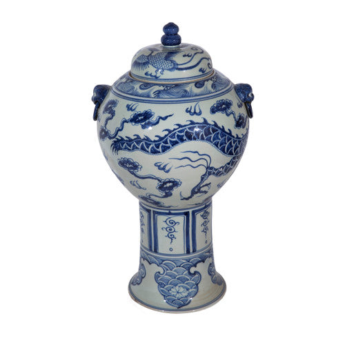 Blue And White Porcelain Tall Dragon Jar