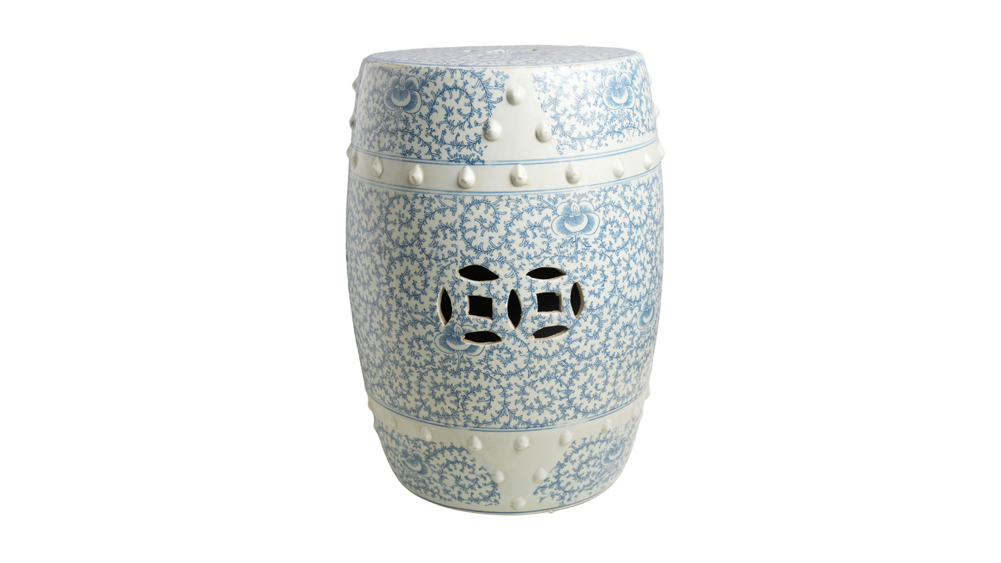 Blue and White Double Happiness Porcelain Garden Stool 19"