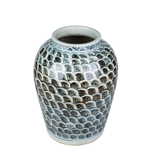 Blue And White Porcelain Jar With Fish Scale Pattern