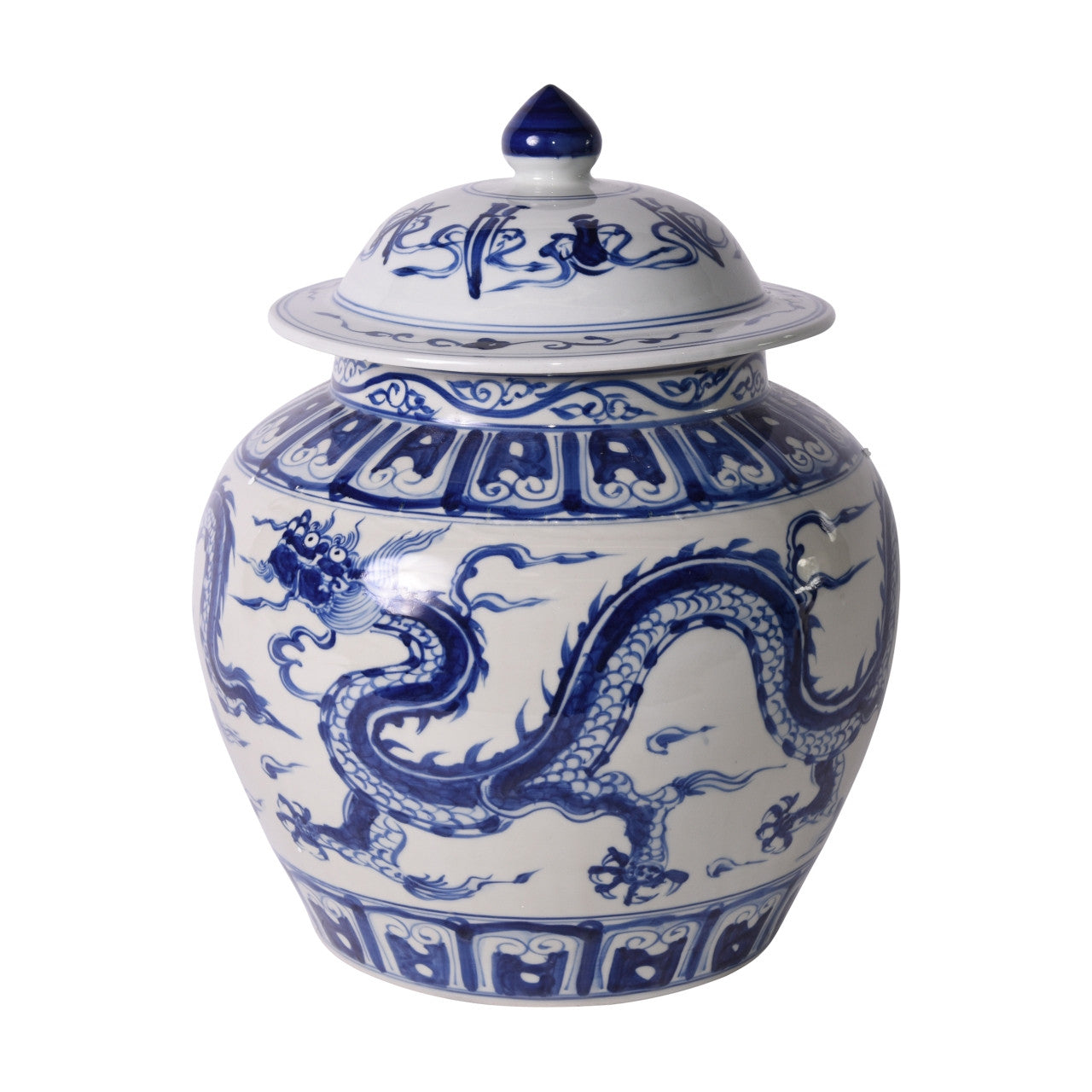 Beautiful Blue and White Porcelain Ginger Jar Dragon Motif 16" with Lid
