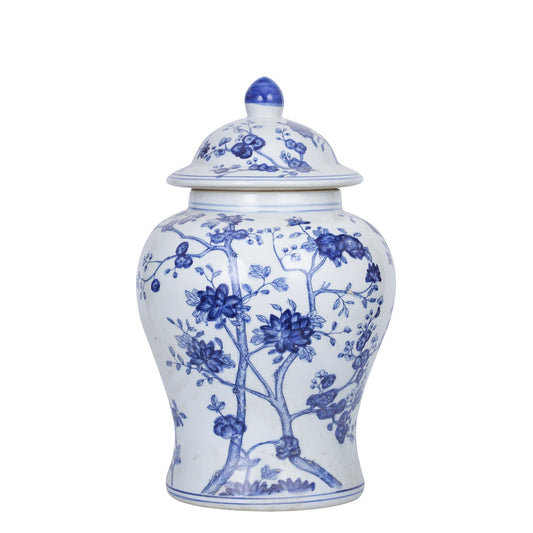 Blue and White Blossom Tree Porcelain Temple Jar 19"