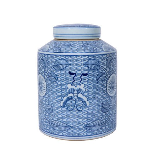 Blue and White Porcelain Butterfly Leaf Tea Jar