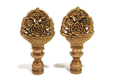 Pair of Beautiful Brass Basket of Roses Lamp Finial