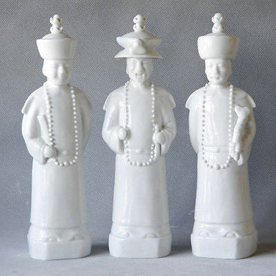 Vintage Set of 3 White Porcelain Chinese Emperor Qing Dynasty Figurines 11"