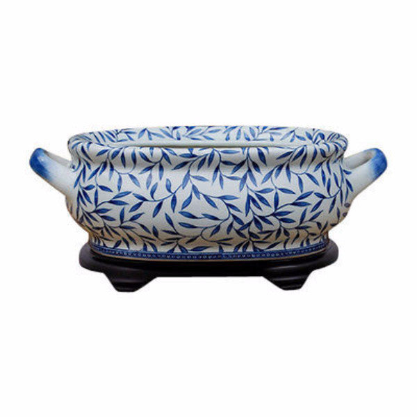 Unique Blue & White Porcelain Foot Bath Basin Chinese Bamboo Leaf
