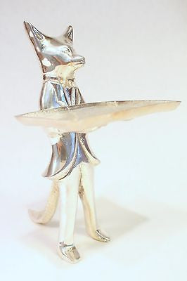 Cute Aluminum Base Silver Plated Card Holder Fox Figurine From India 6.5"