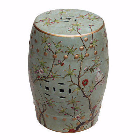 Vintage Style Famille Verte Porcelain Garden Stool Bird Motif