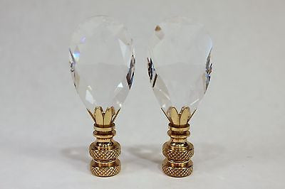 Pair of Unique Crystal Flat Diamond Shaped Lamp Finial