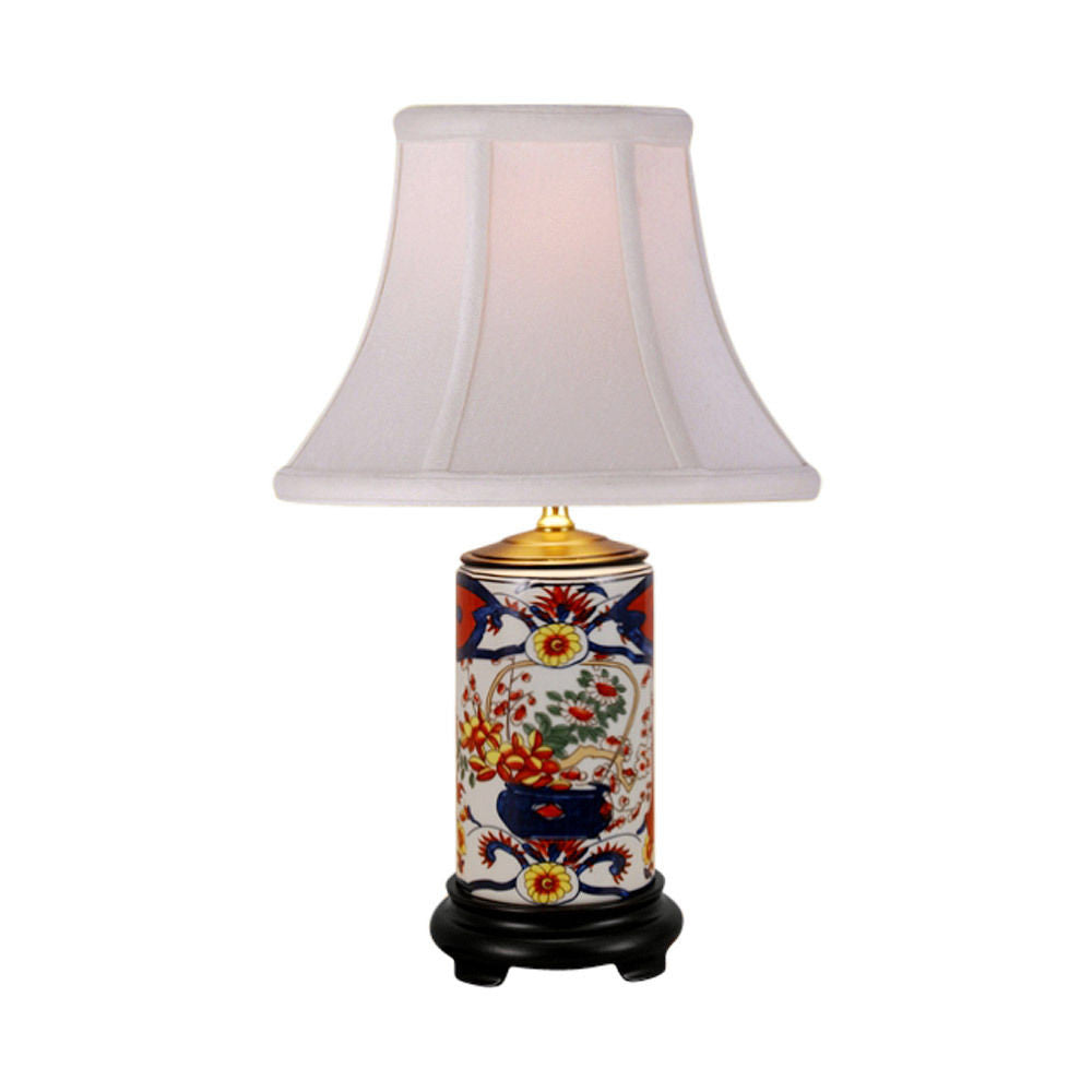 Imari Floral Motif Cylindrical Porcelain Vase Table Lamp 15"