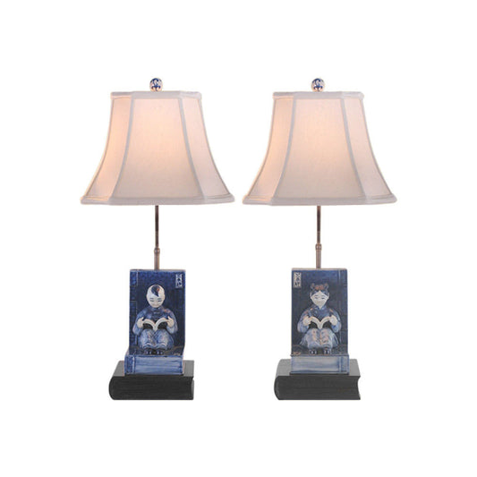 Set of Blue and White Boy and Girl Bookend Porcelain Table Lamp 24"