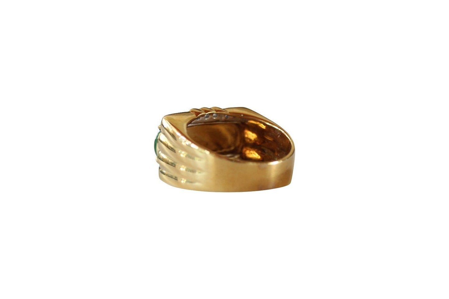 Fine Size 7.75 Round Imperial Jade Ring with 0.27ct Diamonds 18K Gold Band