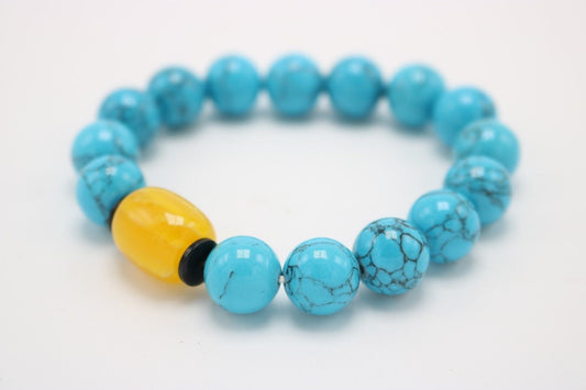 Beautiful Turqoise Stone Beaded Bracelet with Yellow Jade Stone