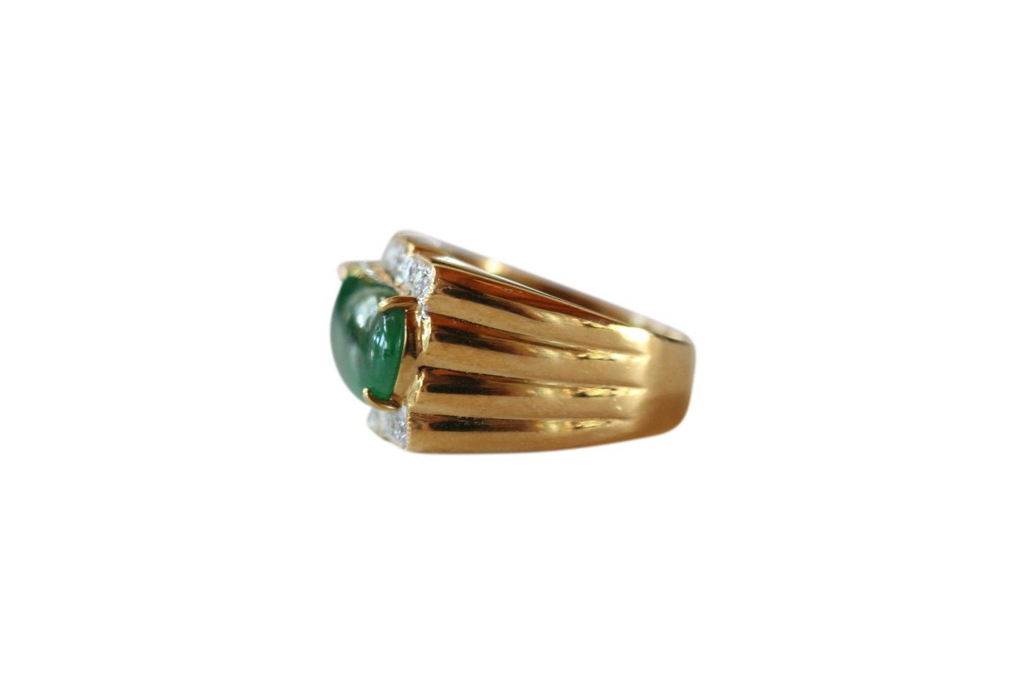 Fine Size 7.75 Round Imperial Jade Ring with 0.27ct Diamonds 18K Gold Band