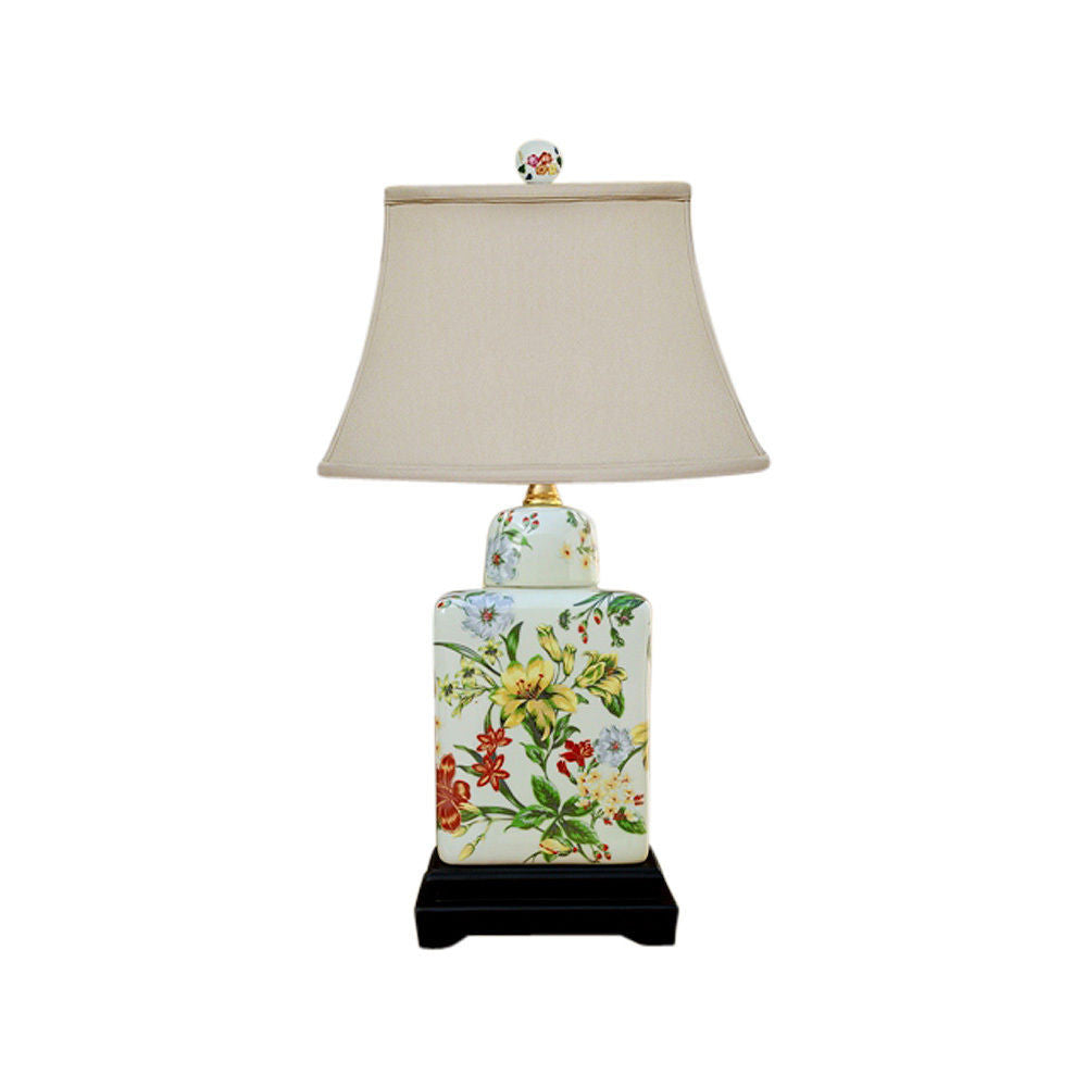 Chinese Floral Pattern Porcelain Tea Caddy Table Lamp 18"